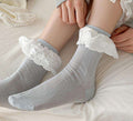 Korean Fashion Transparent Ruffle Thigh-High Socks Cute Bow Lace Socks Women
