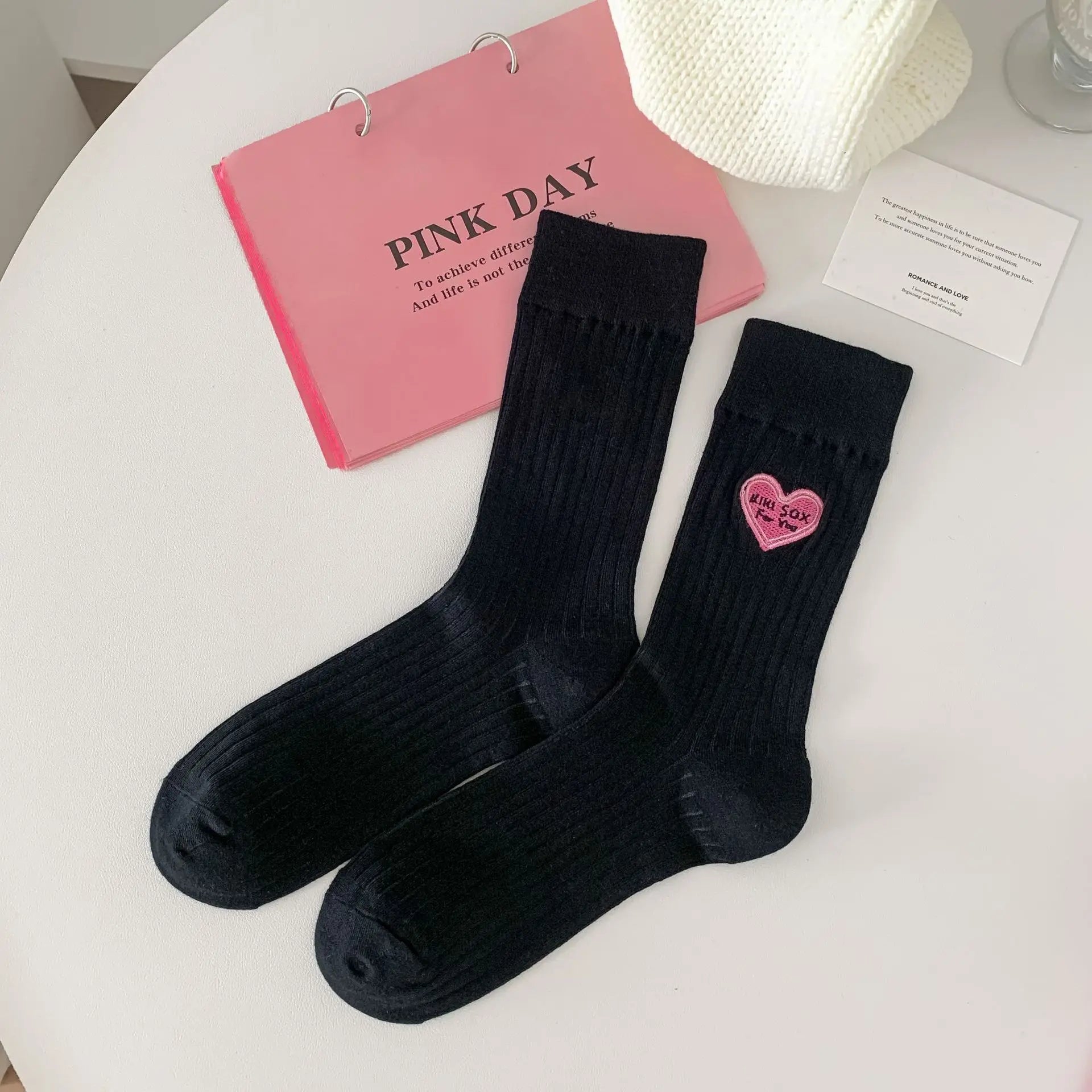 Premium Cotton Women's Crew Socks Breathable Heart Embroidery Colorful Summer Daily Wear