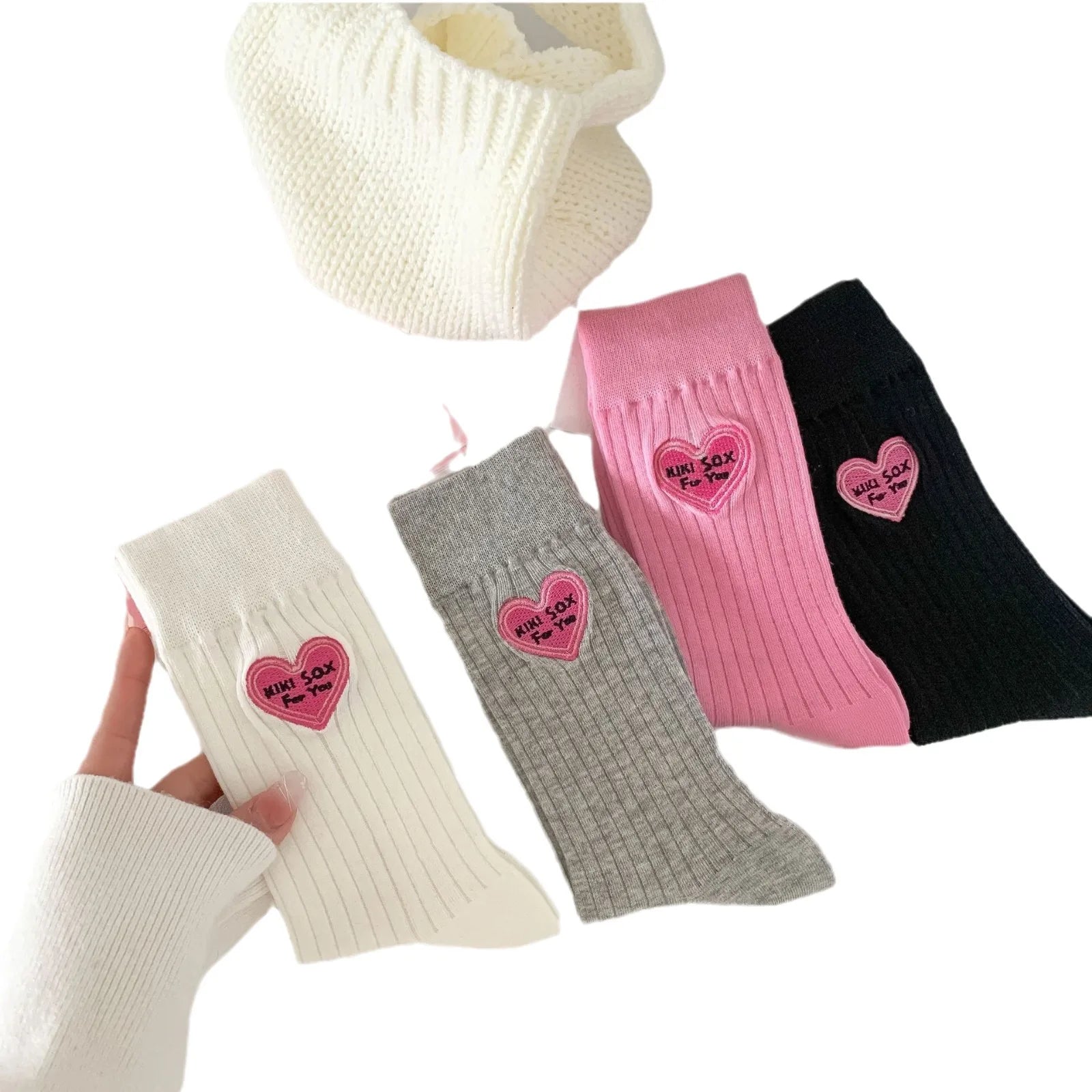 Premium Cotton Women's Crew Socks Breathable Heart Embroidery Colorful Summer Daily Wear