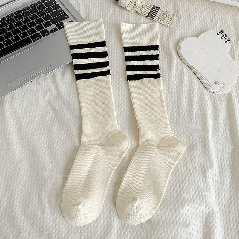 Women's Elegant Knee High Socks Striped Solid Minimalist Versatile Stylish Multi Pastel Colors