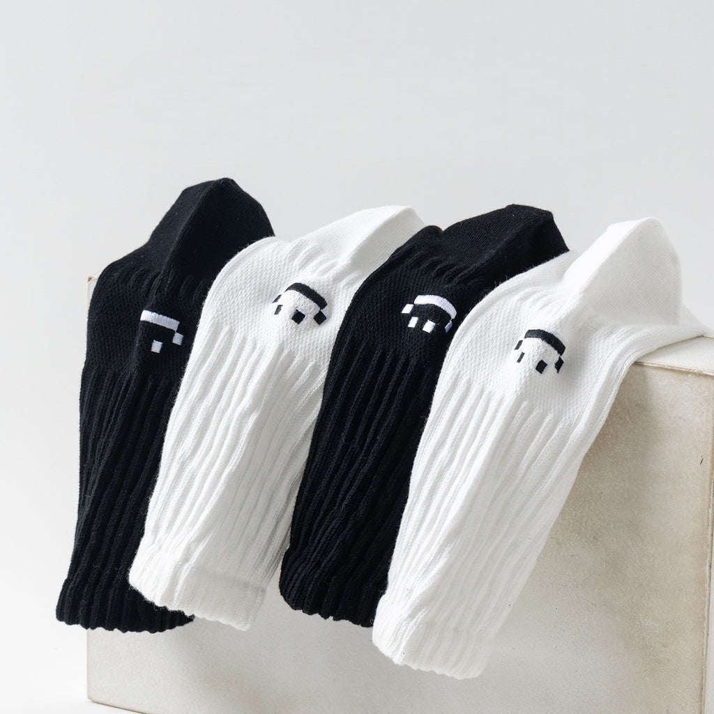 100% Cotton Casual Socks Solid Color Cartoon Face Print Anti-Bacterial Odor-Resistant Sweat-Absorbent Breathable
