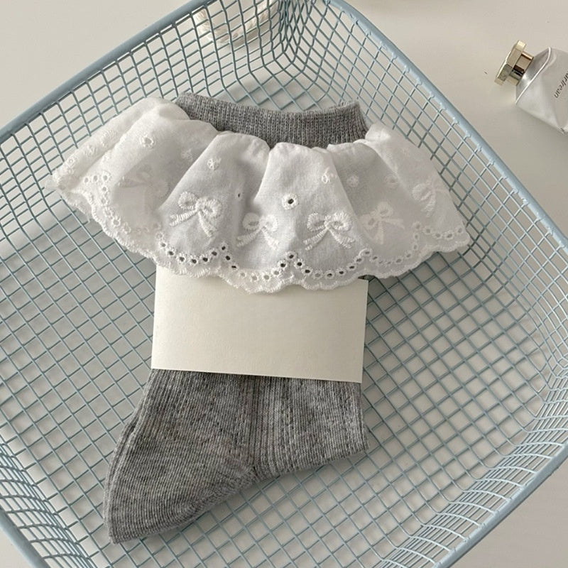 Korean Fashion Transparent Ruffle Thigh-High Socks Cute Bow Lace Socks Women