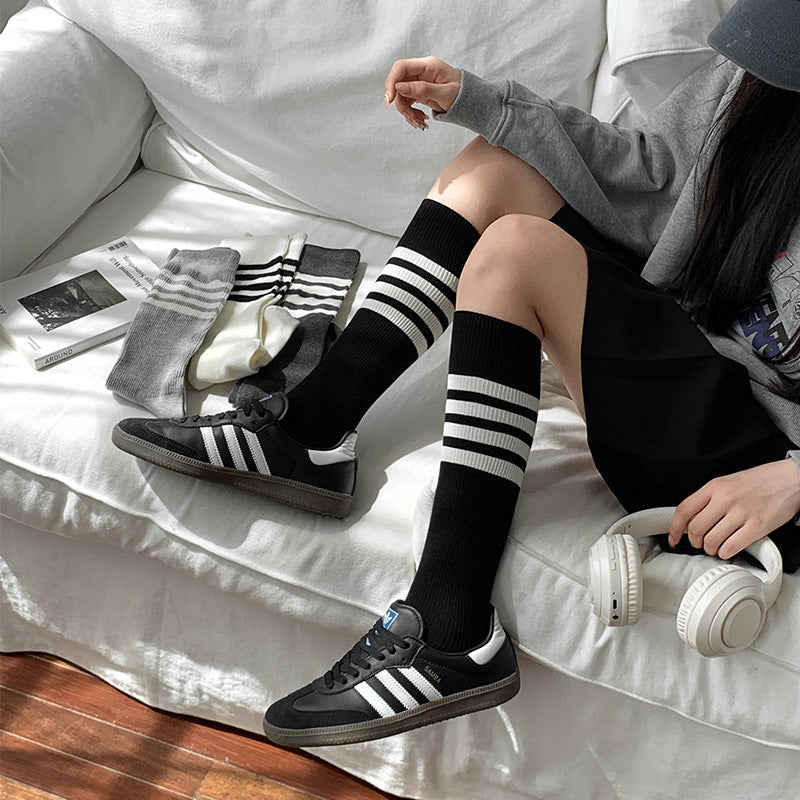 Women's Elegant Knee High Socks Striped Solid Minimalist Versatile Stylish Multi Pastel Colors