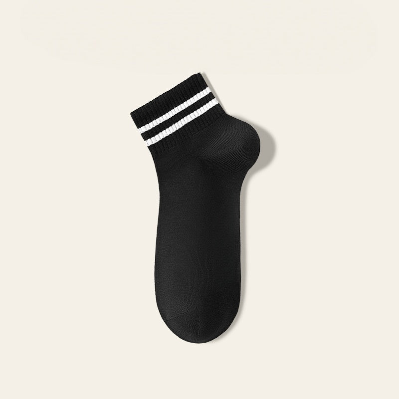 4 Pairs Men's Mid-Calf Sport Socks White Double Stripe Breathable Sweat-Absorbent Cotton Spandex Blend