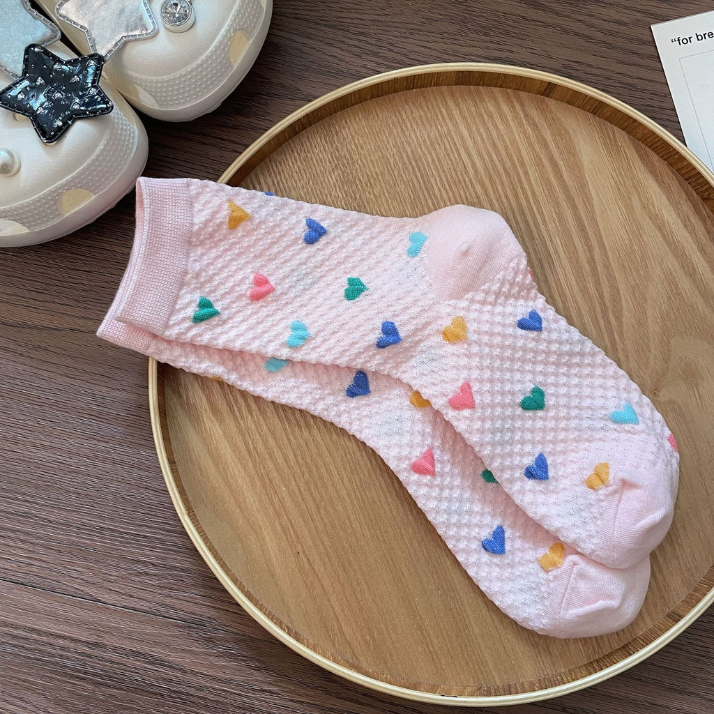 New Korean Style Love Heart Socks Soft Cotton Colorful Vivid Tone Women's Casual Socks
