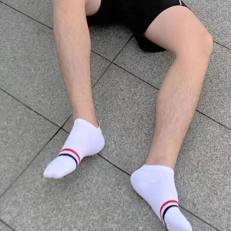 Premium Cotton Men's Ankle Socks Casual Knitted Funny Design Summer Breathable White Black