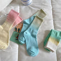 Internet Celebrity Inspired Japanese Women's Mid-Calf Socks Gradient Color Cotton Knitted Sports Socks for Spring Autumn