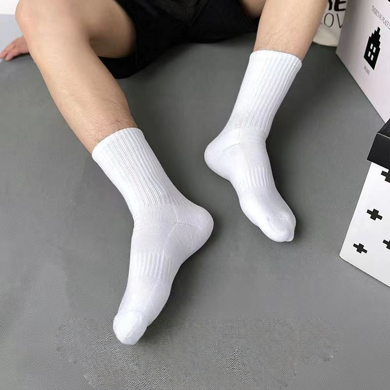 Autumn Winter Men's Mid-Calf Socks Casual Sweat-Absorbent Boneless Seam Single Needle Knit Socks
