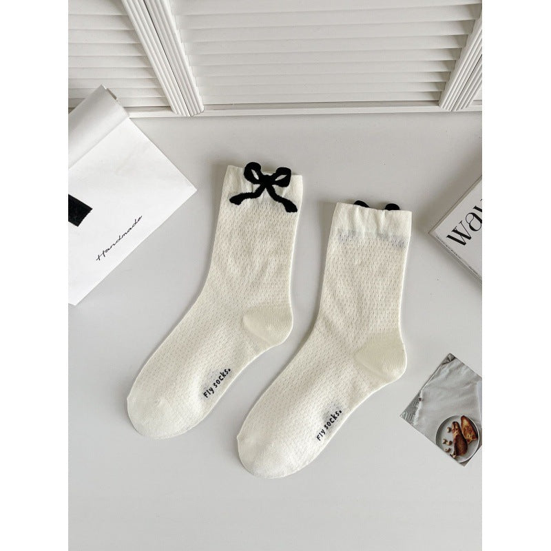 Solid Color Bow Ruffle Socks Women Girls Crew Cute Socks Spring Summer Breathable Cotton Casual Socks