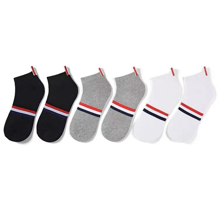 Premium Cotton Men's Ankle Socks Casual Knitted Funny Design Summer Breathable White Black
