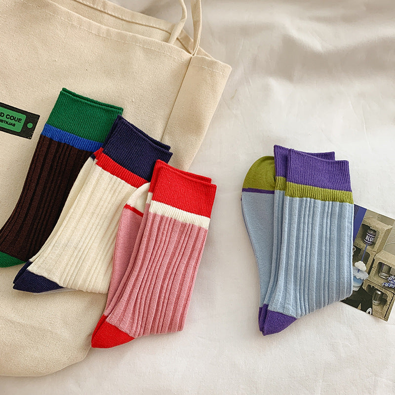 Women's Soft Mid-Calf Socks New Color Matching Sweet Candy Tone Versatile Daily Wear