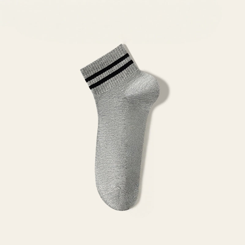 4 Pairs Men's Mid-Calf Sport Socks White Double Stripe Breathable Sweat-Absorbent Cotton Spandex Blend