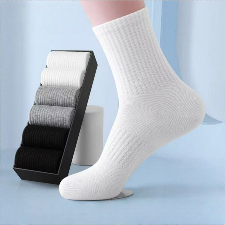 Autumn Winter Men's Mid-Calf Socks Casual Sweat-Absorbent Boneless Seam Single Needle Knit Socks