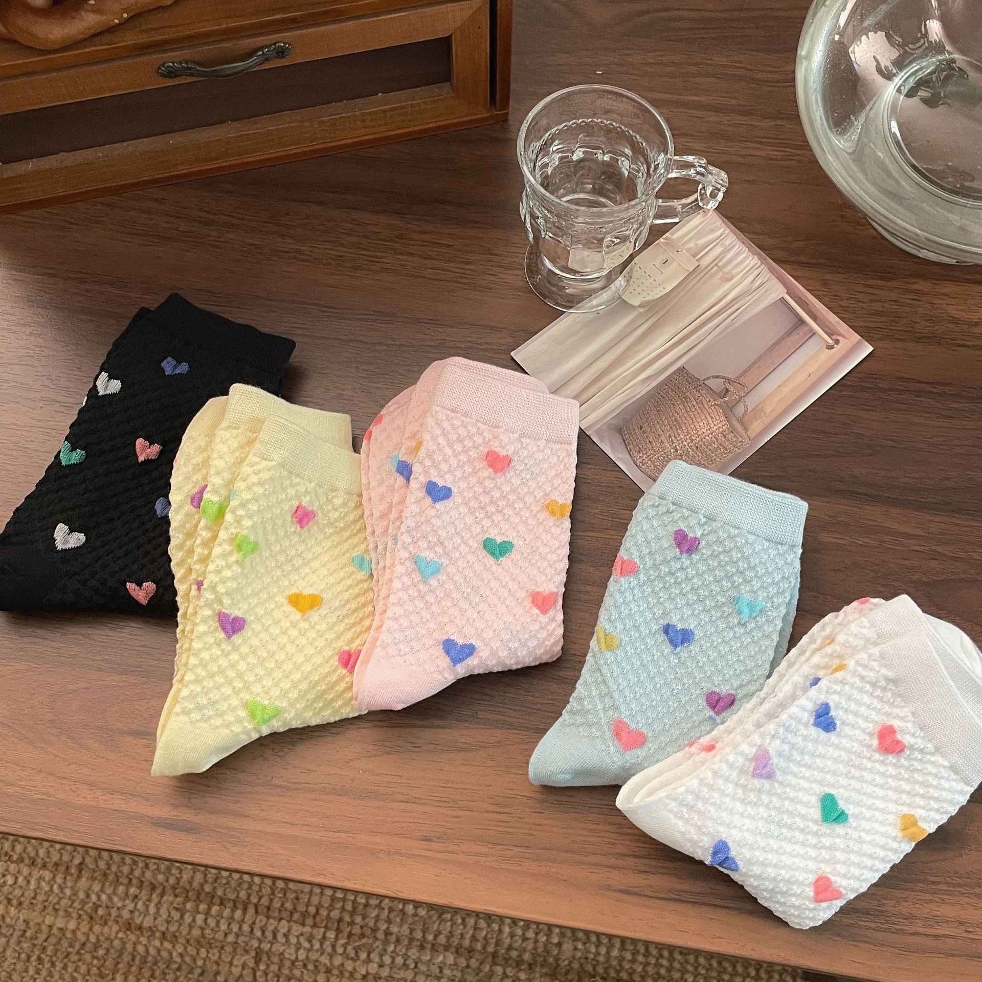 New Korean Style Love Heart Socks Soft Cotton Colorful Vivid Tone Women's Casual Socks