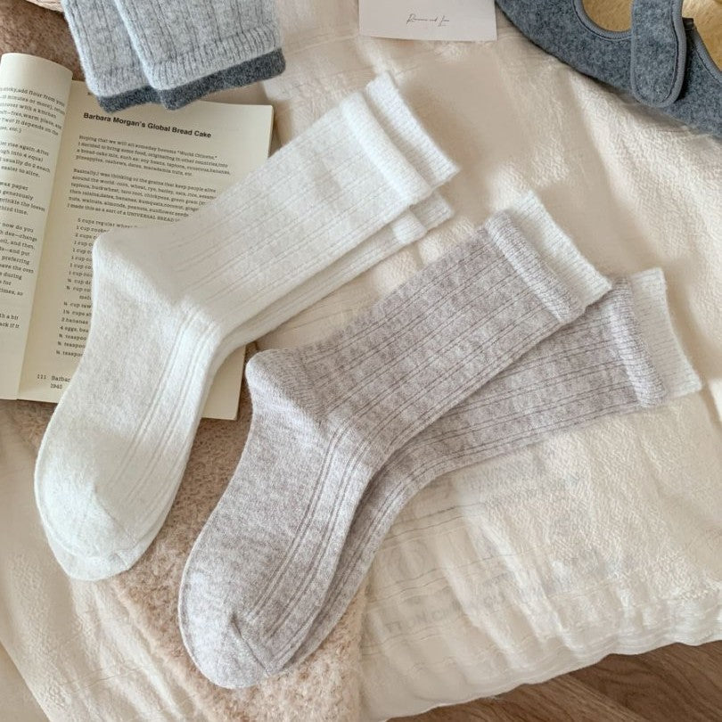 Women's Thick Wool Slouch Socks Fall Winter Breathable Seamless Crew Color-Block Double Ribbed Versatile Design