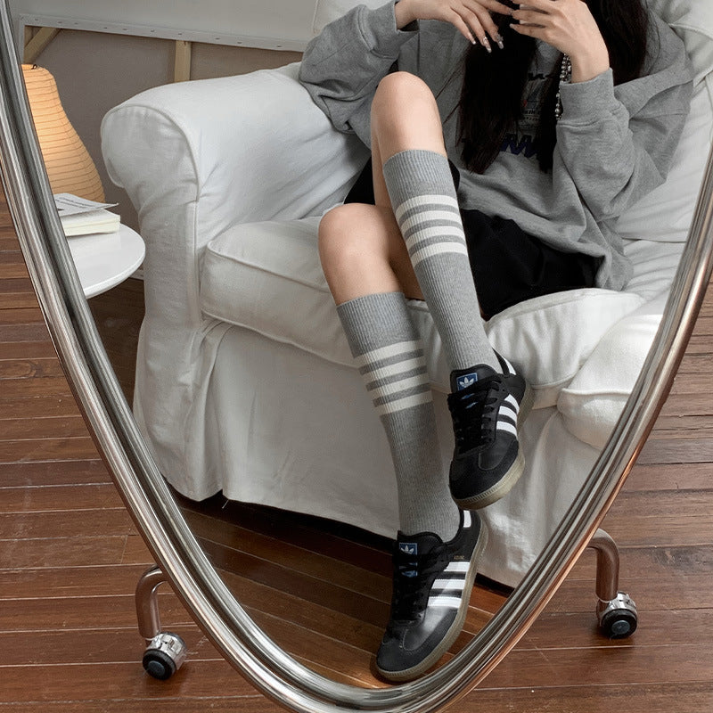 Women's Elegant Knee High Socks Striped Solid Minimalist Versatile Stylish Multi Pastel Colors
