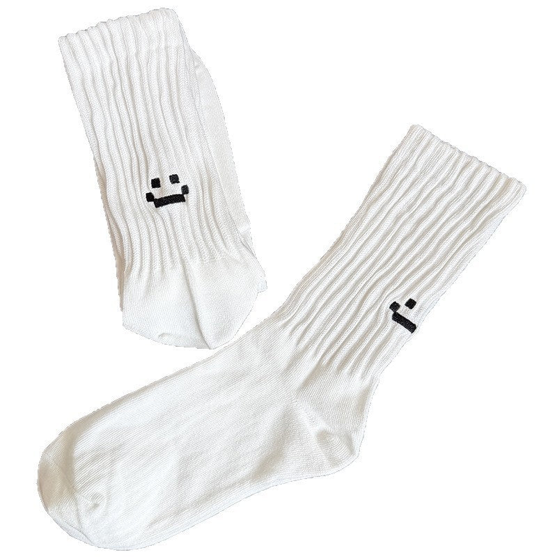 100% Cotton Casual Socks Solid Color Cartoon Face Print Anti-Bacterial Odor-Resistant Sweat-Absorbent Breathable