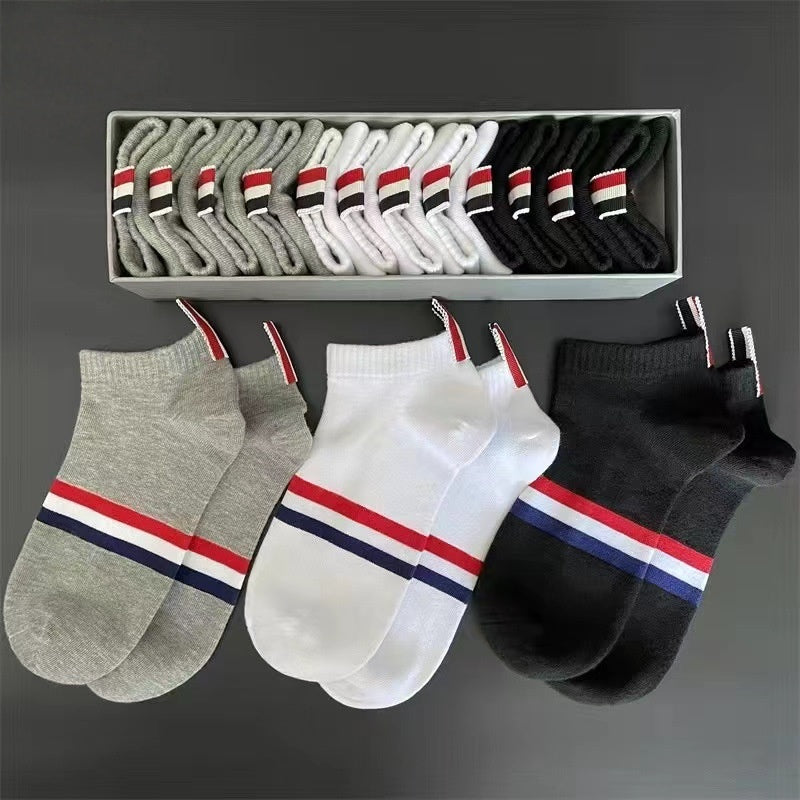 Premium Cotton Men's Ankle Socks Casual Knitted Funny Design Summer Breathable White Black
