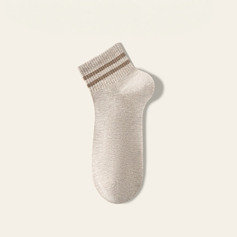 4 Pairs Men's Mid-Calf Sport Socks White Double Stripe Breathable Sweat-Absorbent Cotton Spandex Blend