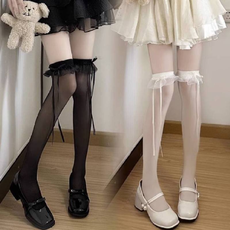 Women's Vintage Polka Dot Sheer Socks Transparent Glass Silk Summer Mid-Calf Ankle Socks Colorful