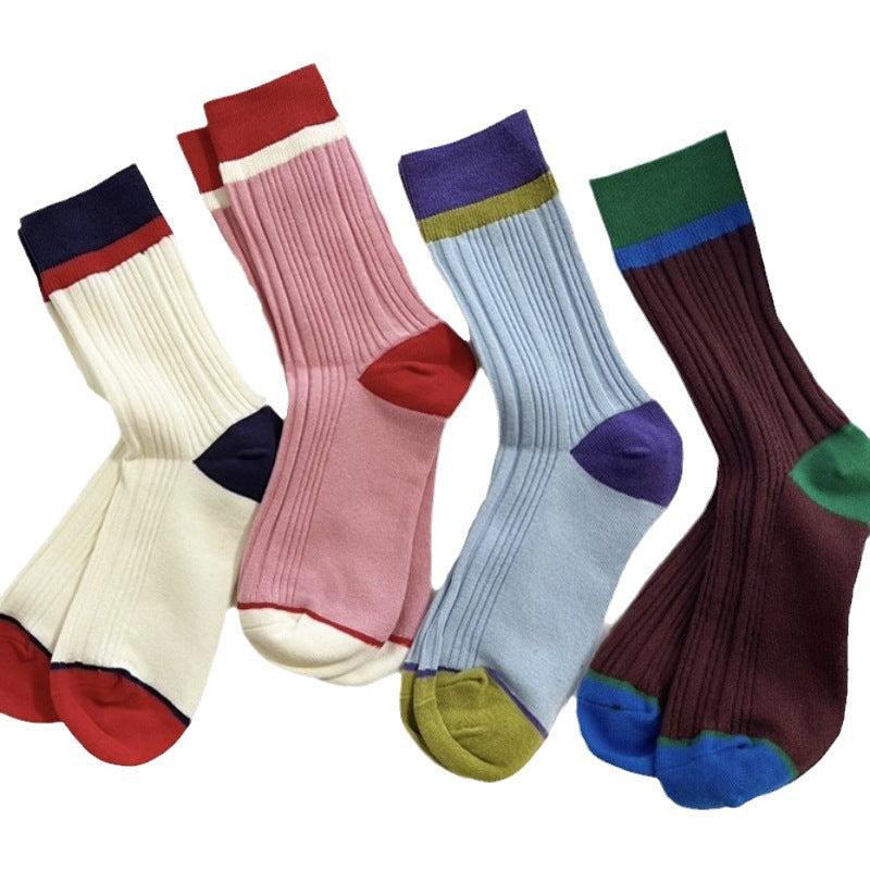 Women's Soft Mid-Calf Socks New Color Matching Sweet Candy Tone Versatile Daily Wear