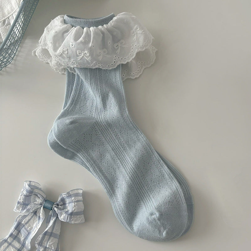 Korean Fashion Transparent Ruffle Thigh-High Socks Cute Bow Lace Socks Women