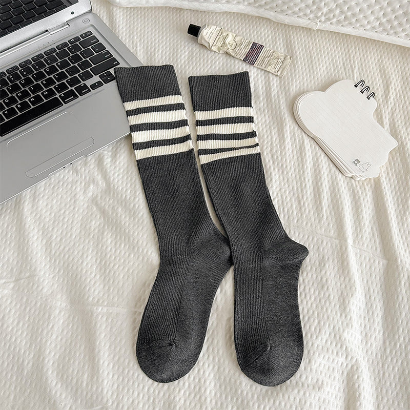 Women's Elegant Knee High Socks Striped Solid Minimalist Versatile Stylish Multi Pastel Colors