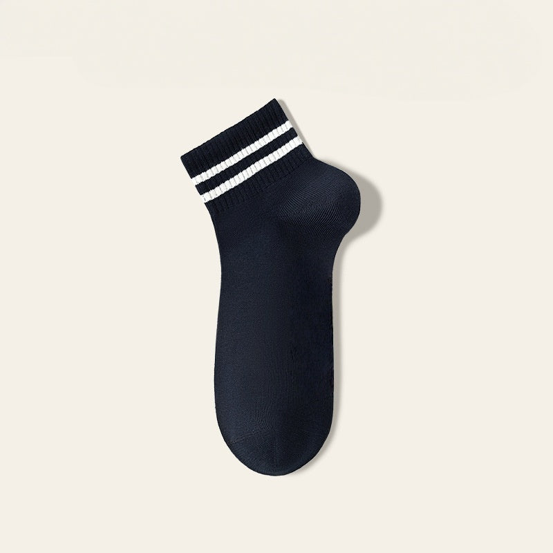4 Pairs Men's Mid-Calf Sport Socks White Double Stripe Breathable Sweat-Absorbent Cotton Spandex Blend