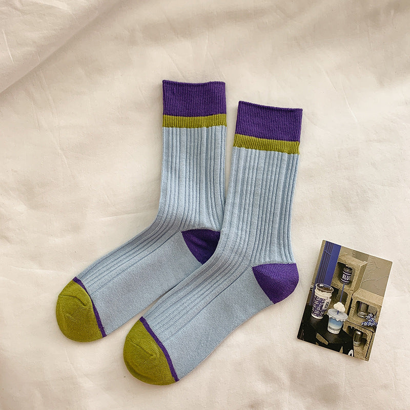 Women's Soft Mid-Calf Socks New Color Matching Sweet Candy Tone Versatile Daily Wear
