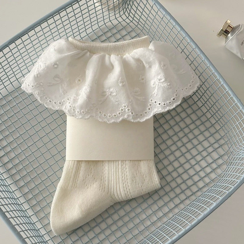 Korean Fashion Transparent Ruffle Thigh-High Socks Cute Bow Lace Socks Women