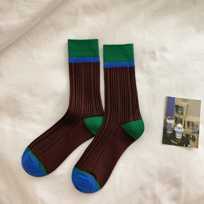 Women's Soft Mid-Calf Socks New Color Matching Sweet Candy Tone Versatile Daily Wear