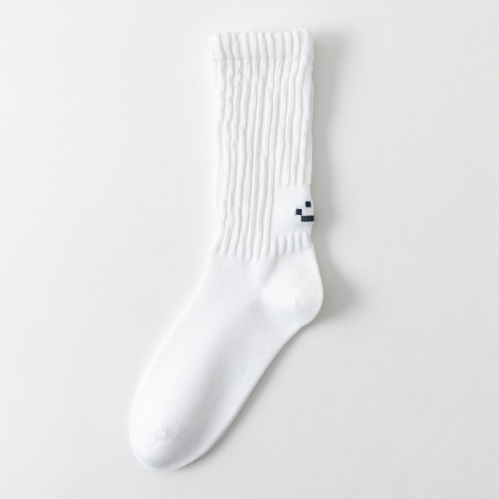 100% Cotton Casual Socks Solid Color Cartoon Face Print Anti-Bacterial Odor-Resistant Sweat-Absorbent Breathable