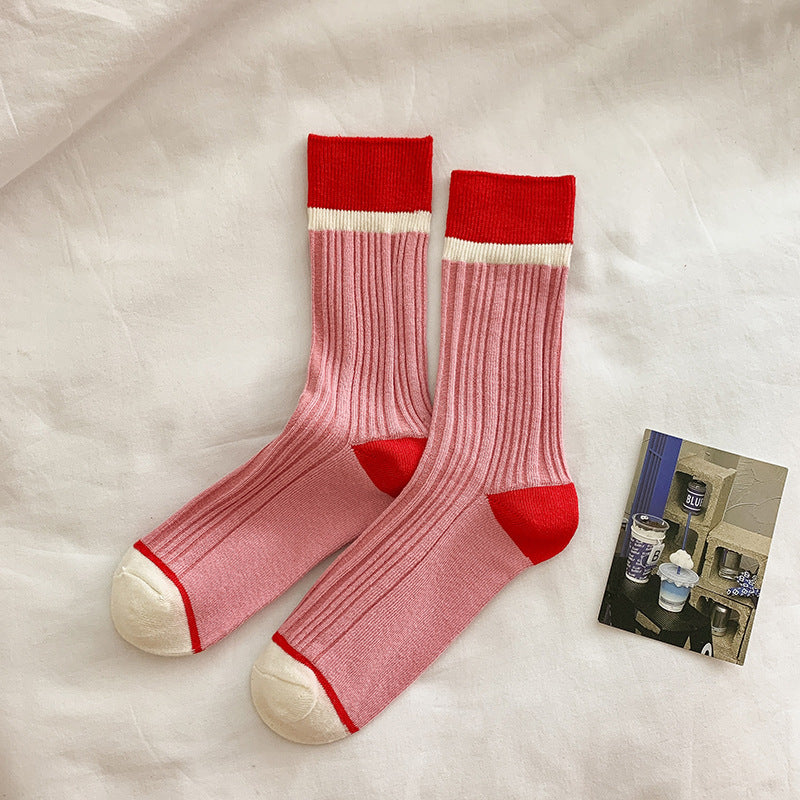 Women's Soft Mid-Calf Socks New Color Matching Sweet Candy Tone Versatile Daily Wear