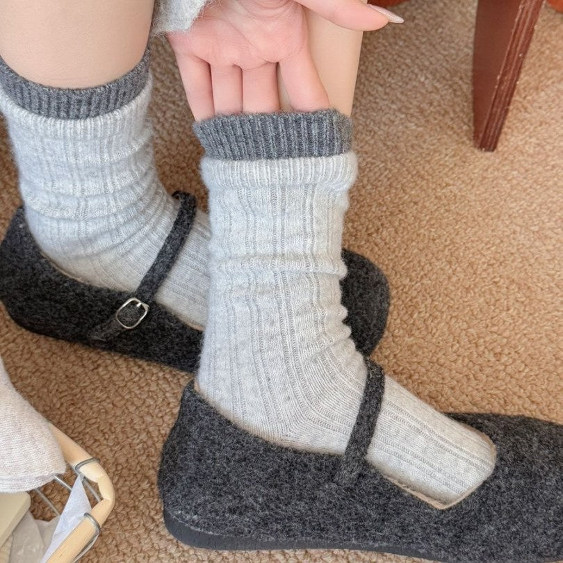 Women's Thick Wool Slouch Socks Fall Winter Breathable Seamless Crew Color-Block Double Ribbed Versatile Design