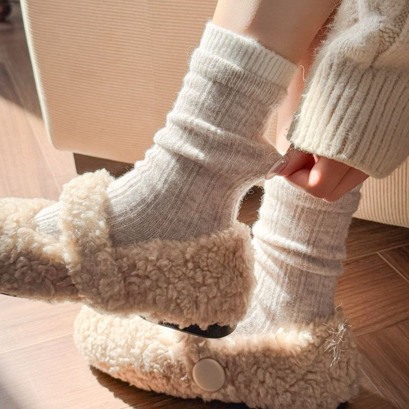 Women's Thick Wool Slouch Socks Fall Winter Breathable Seamless Crew Color-Block Double Ribbed Versatile Design